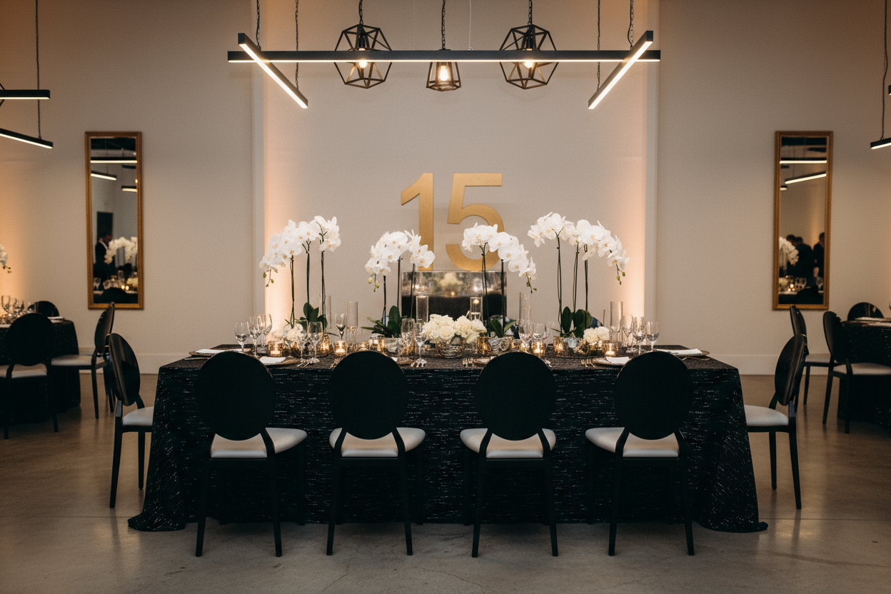 mucha decoracion... mas elegante y minimalista y es 15 años 